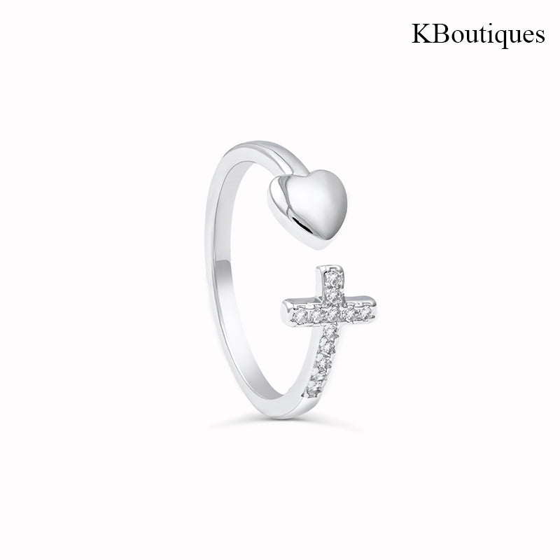KBoutiques Heart Cross Ring