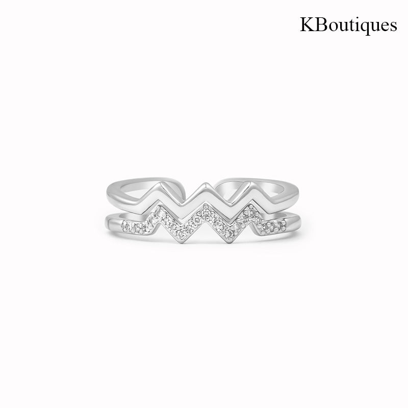 KBoutiques Double Layer Wave Zircon Ring